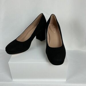 Bandolino Black Suede Platform Chunky Heel Pumps Shoes Women's Size 6M